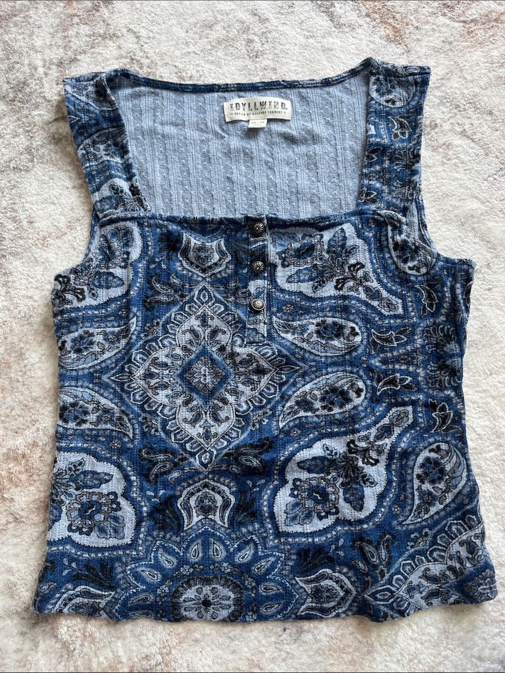 Idyllwind Navy and Light Blue Paisley Square-Neck Tank